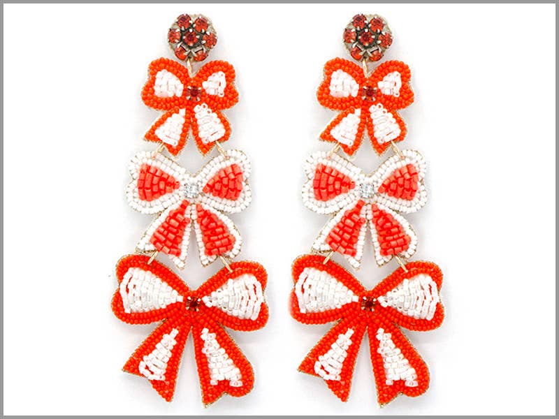Orange White 3 Bow Earrings