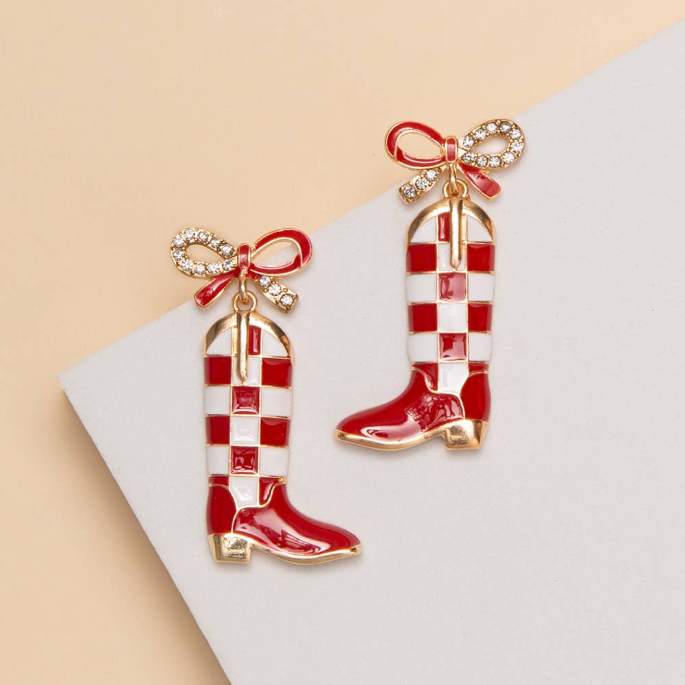 Checkered Boots Game Day Earrings