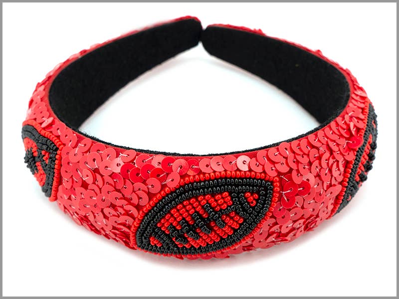 Red and Black Beaded Sequin Headband