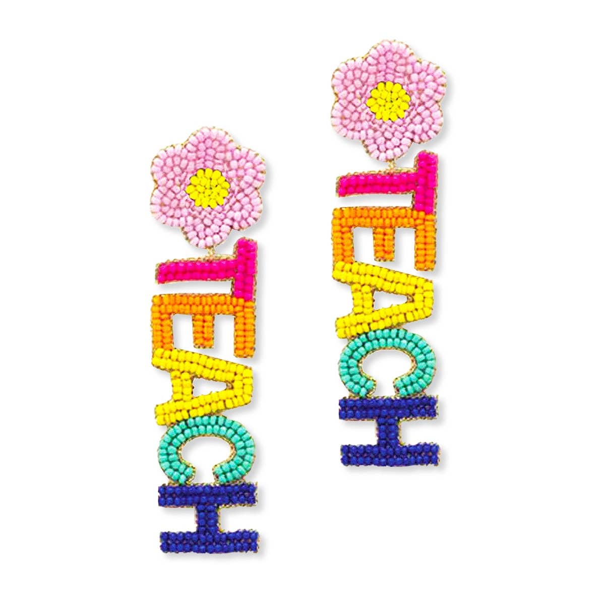 Pink Flower Teach Earrings