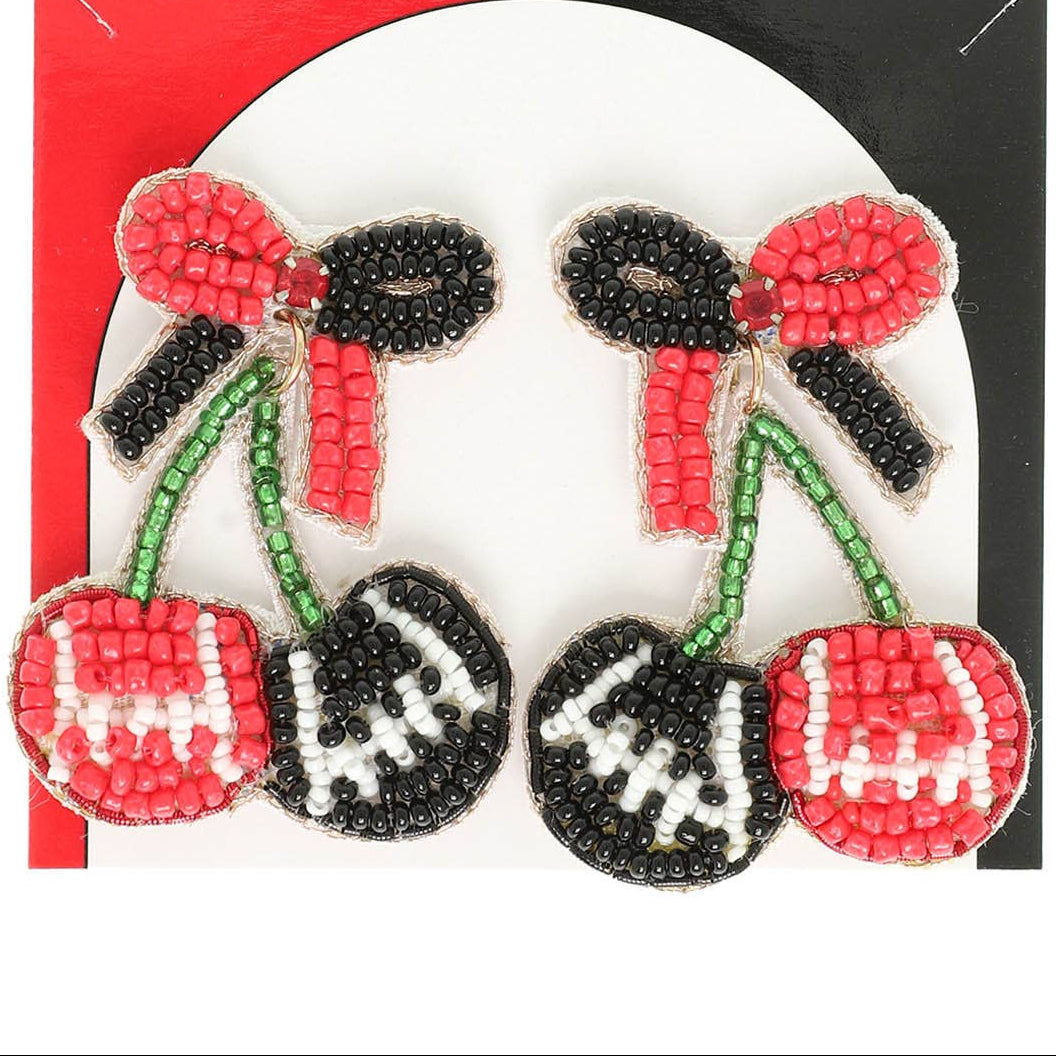 Red and Black Cherry Heart Football Earrings