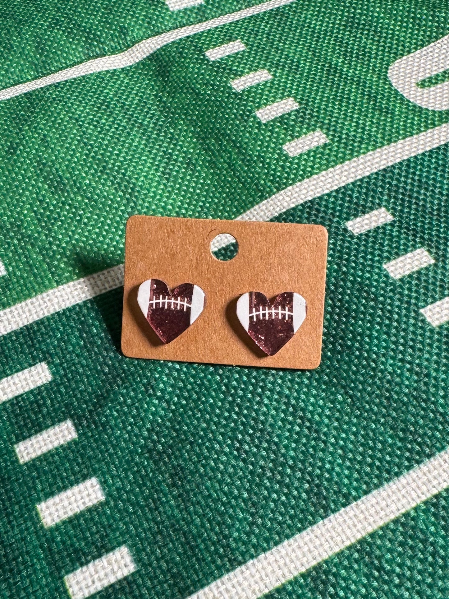 Glitter Heart Football Studs