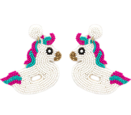 Unicorn Pool Float Beaded Earrings