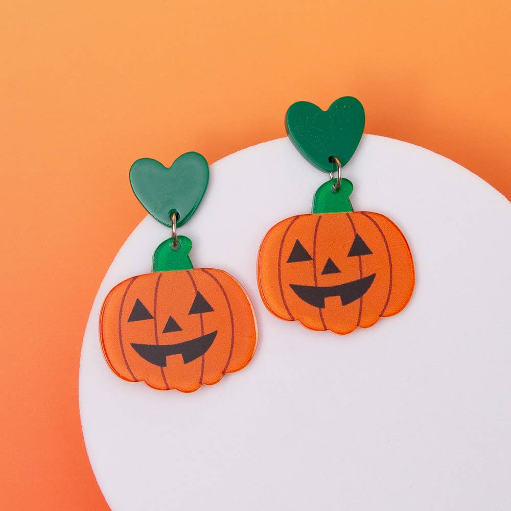 Green Heart Pumpkin Earrings