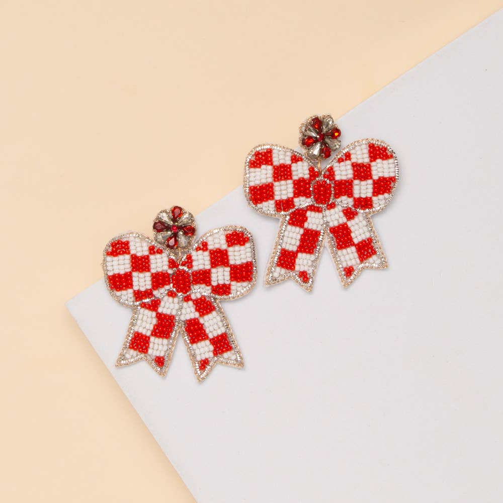 Checker Beaded Bow Earrings