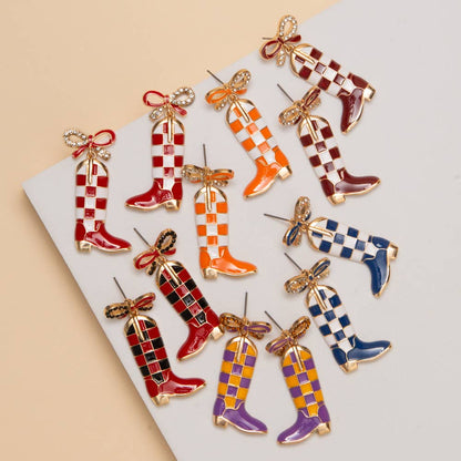 Checkered Boots Game Day Earrings