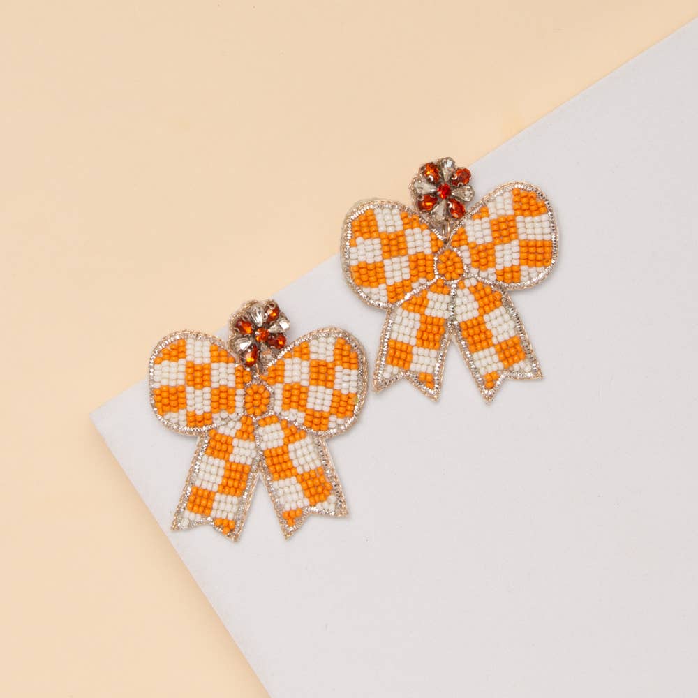 Checker Beaded Bow Earrings