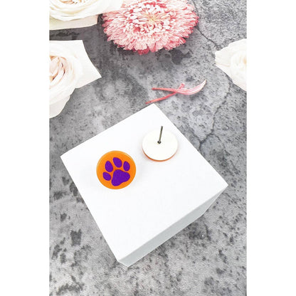Purple Orange Paw Print Studs