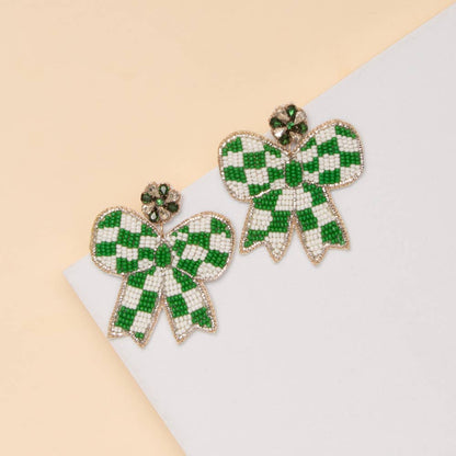 Checker Beaded Bow Earrings
