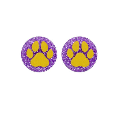 Purple Yellow Paw Print Studs