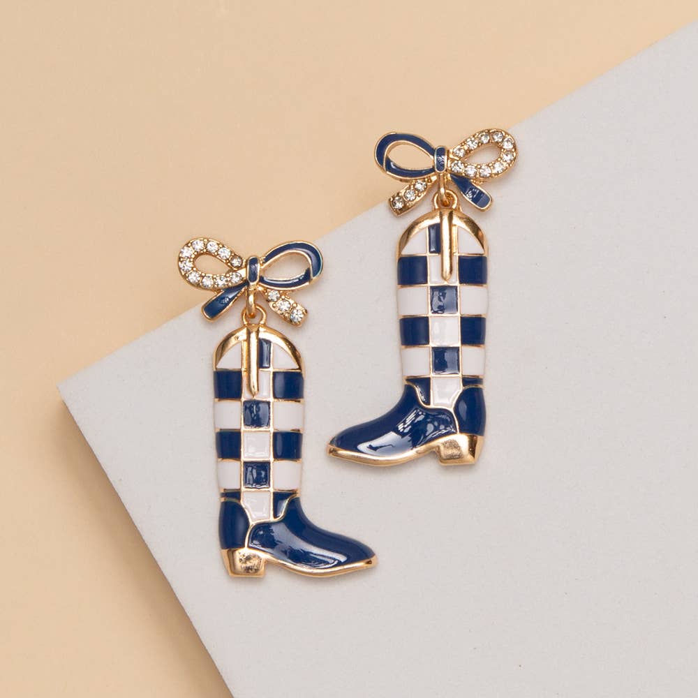 Checkered Boots Game Day Earrings