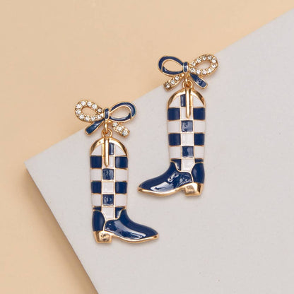 Checkered Boots Game Day Earrings