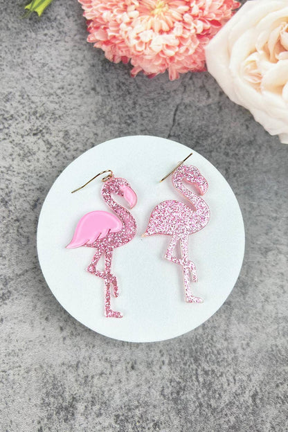 Light Pink Glitter Acrylic Flamingo Earrings