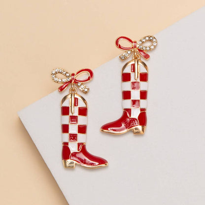Checkered Boots Game Day Earrings