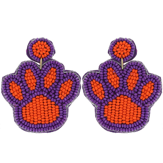 Purple and Orange Paw Earrings
