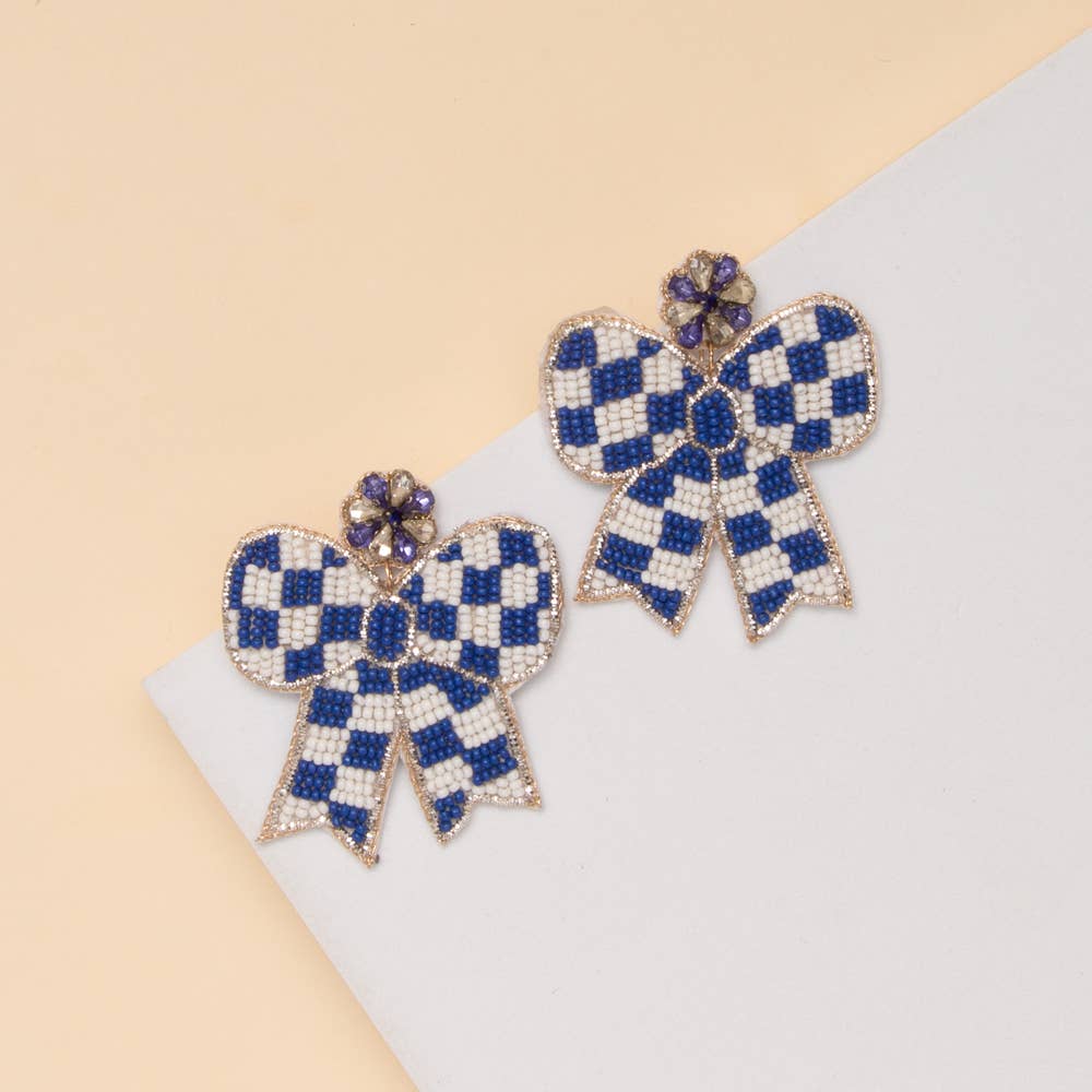 Checker Beaded Bow Earrings