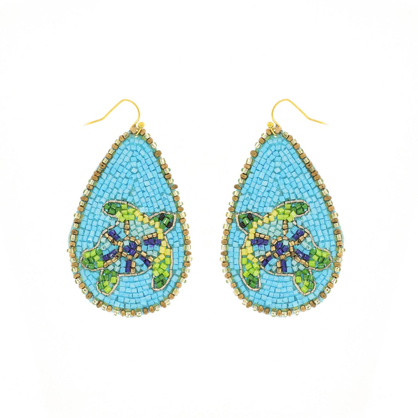 Beaded Sea Turtle Teardrop Earrings