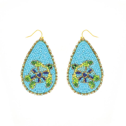 Beaded Sea Turtle Teardrop Earrings