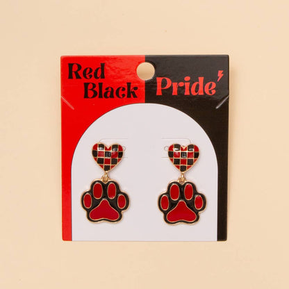 Checker Heart & Paw Dangle Earrings