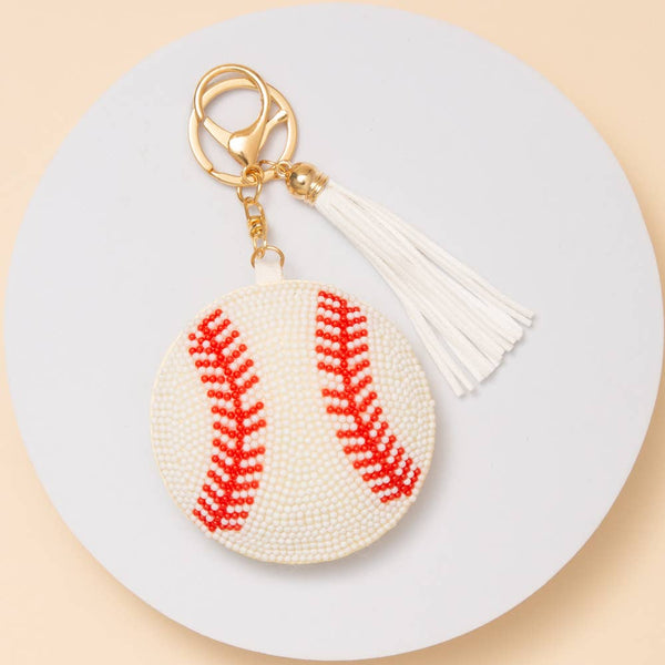 Baseball Beaded Bag Charm Keychain