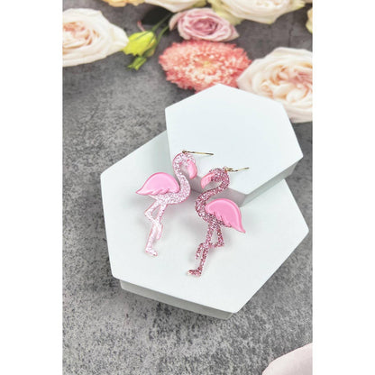 Light Pink Glitter Acrylic Flamingo Earrings