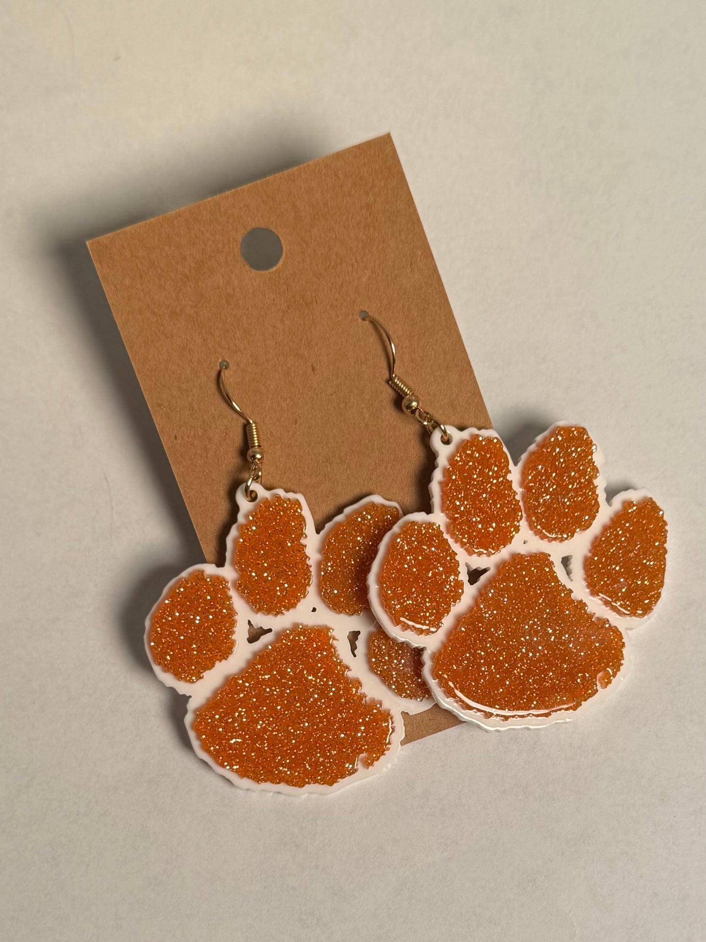 Orange Glitter Paw Earrings
