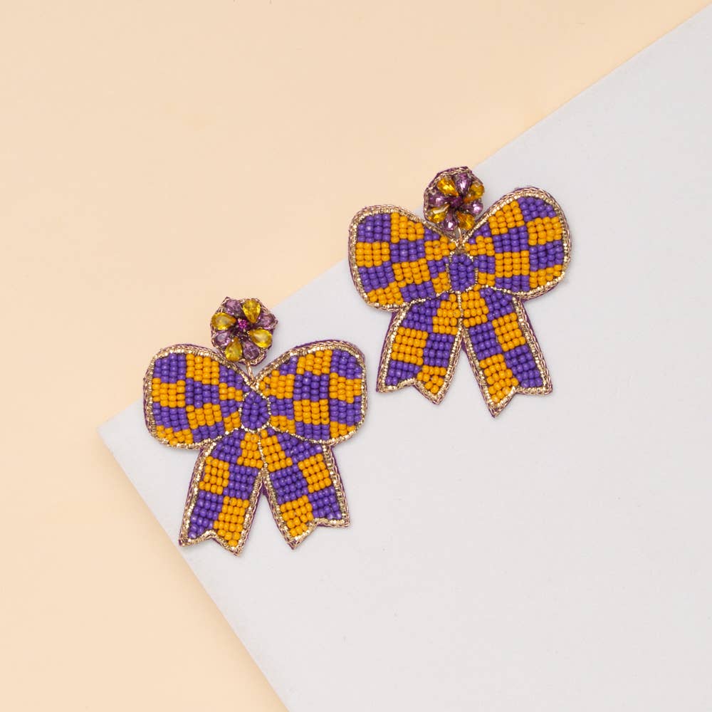 Checker Beaded Bow Earrings