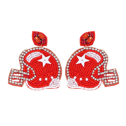 2 Tier  Beaded Football Helmet Dangle Earrings