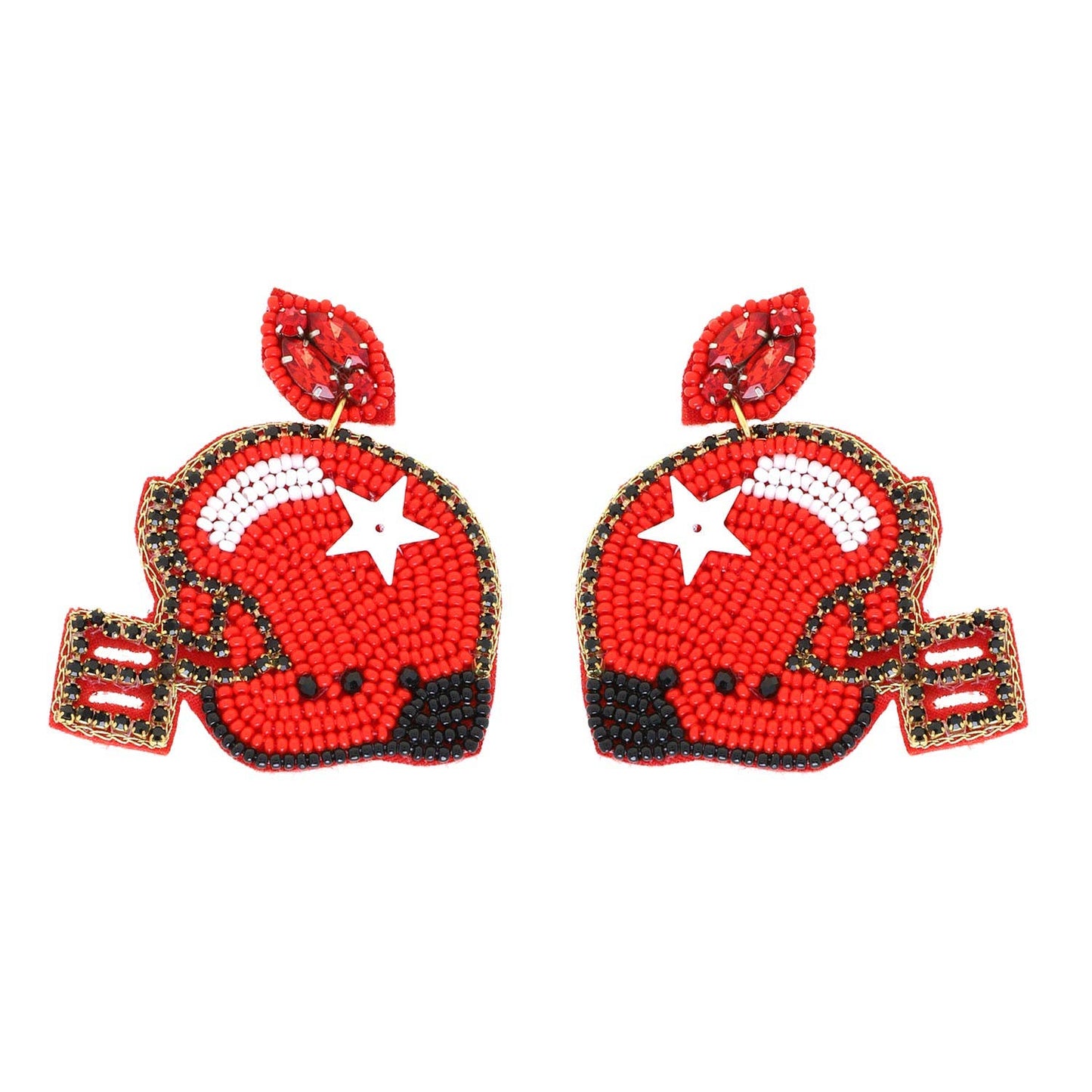 2 Tier  Beaded Football Helmet Dangle Earrings