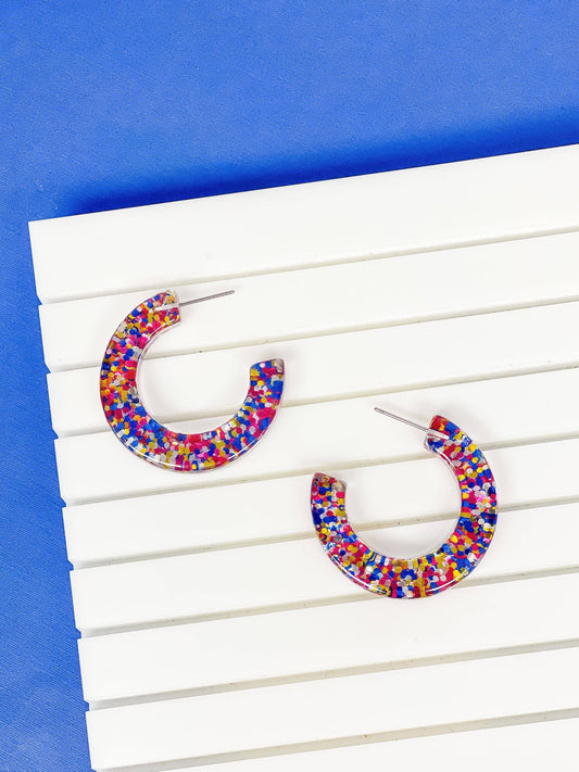Rainbow Confetti Glitter Resin Hoops