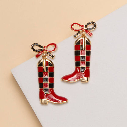 Checkered Boots Game Day Earrings