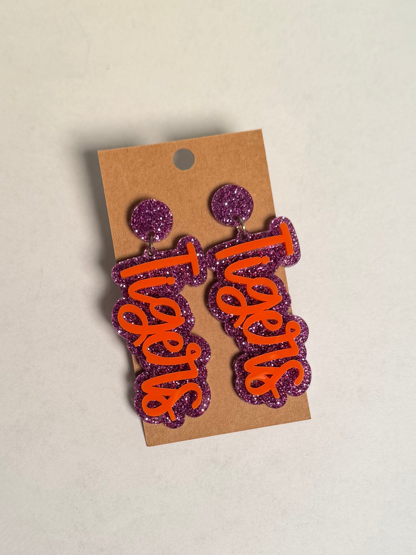 Purple Orange Glitter Tigers Earrings