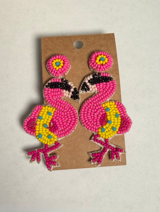 Poolside Flamingo Beaded Earrings
