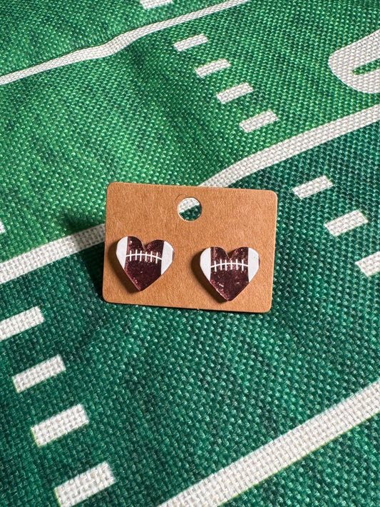 Glitter Heart Football Studs