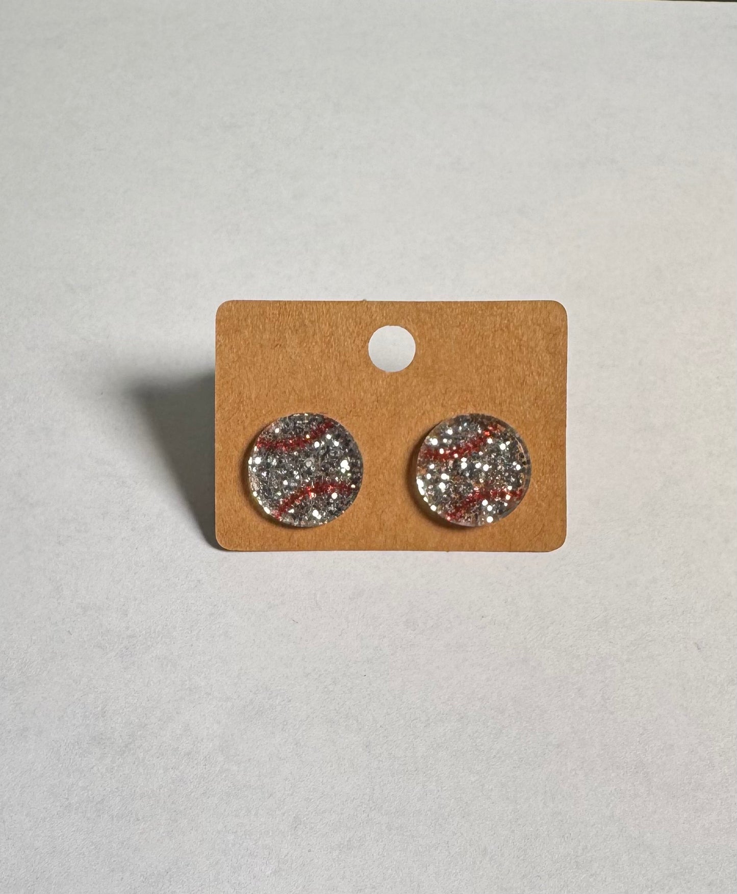Silver Glitter Baseball studs