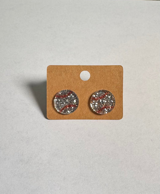Silver Glitter Baseball studs