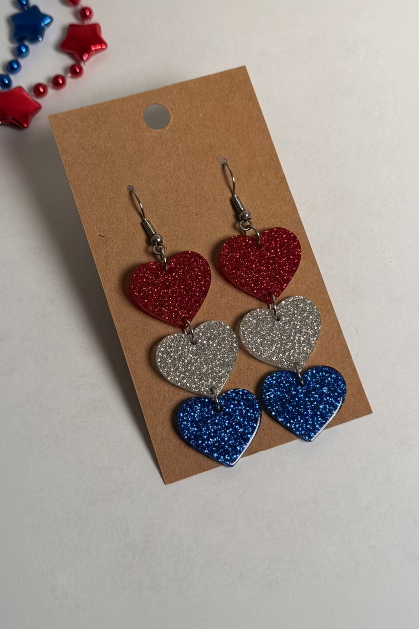Red White Blue Heart Earrings