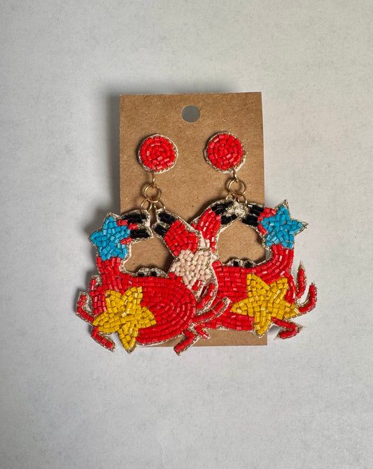 Beaded Red Crab Earrings