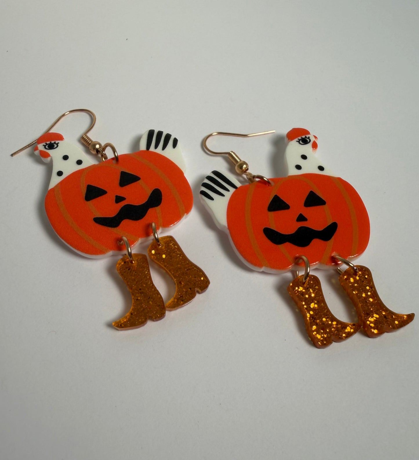 Jack-o-lantern Chicken Earrings