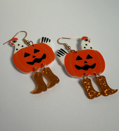 Jack-o-lantern Chicken Earrings
