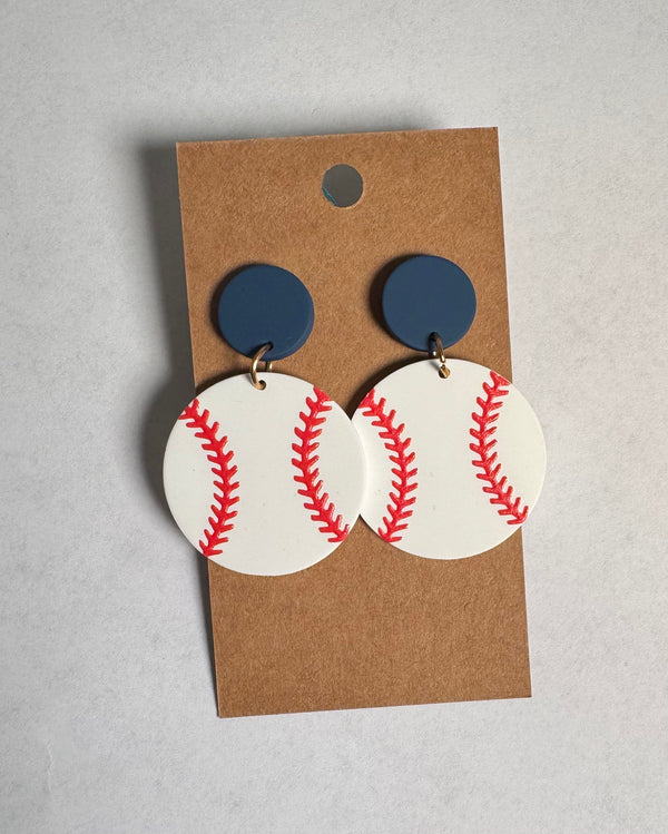 Blue Top Tiered Baseball Earrings