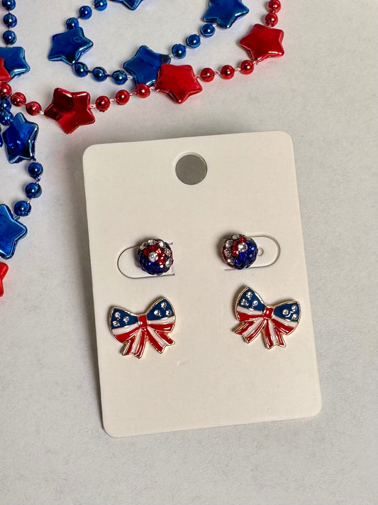 Flag Rhinestone Earrings 2pc