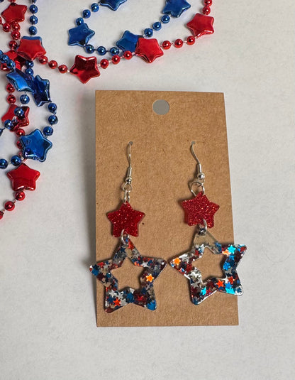 Tiered Red Star Confetti Star Earrings
