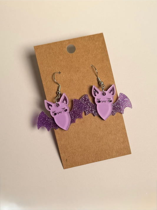 Purple Acrylic Bat Earrings