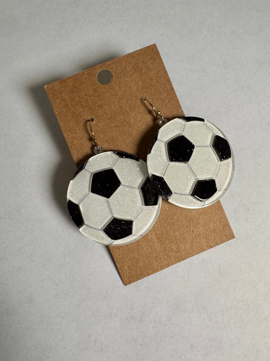 Glitter Acrylic Soccer Earrings