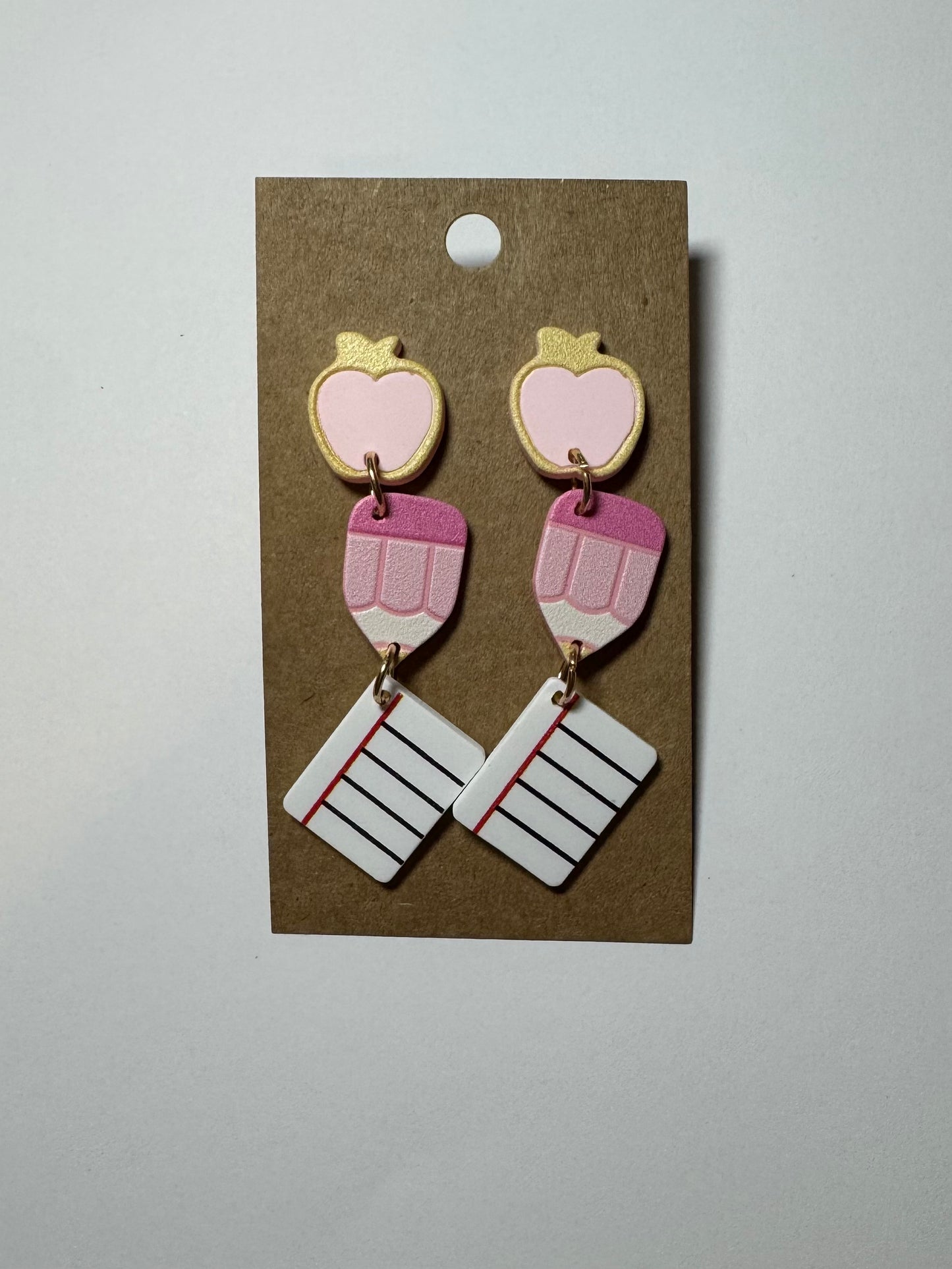 Pink Apple Pencil Paper Earrings