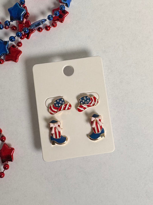 Patriotic Hats and Boots Earrings 2pc