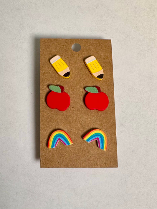 Pencil Apple Rainbow Studs