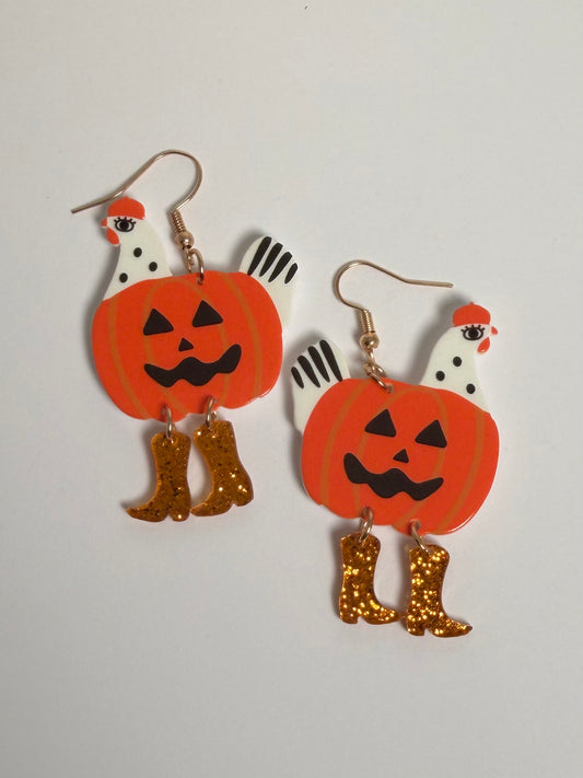 Jack-o-lantern Chicken Earrings