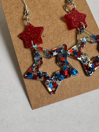 Tiered Red Star Confetti Star Earrings